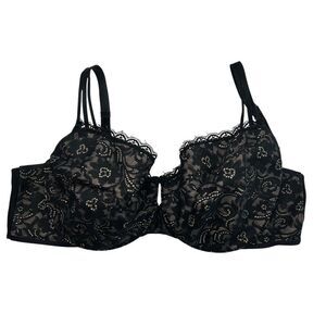 Soma Black Underwire Balconet Bra 32G 32DDDD floral Lace Pattern